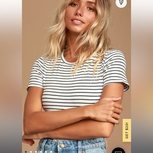 Lulus black and white striped ribbed bodysuit size medium